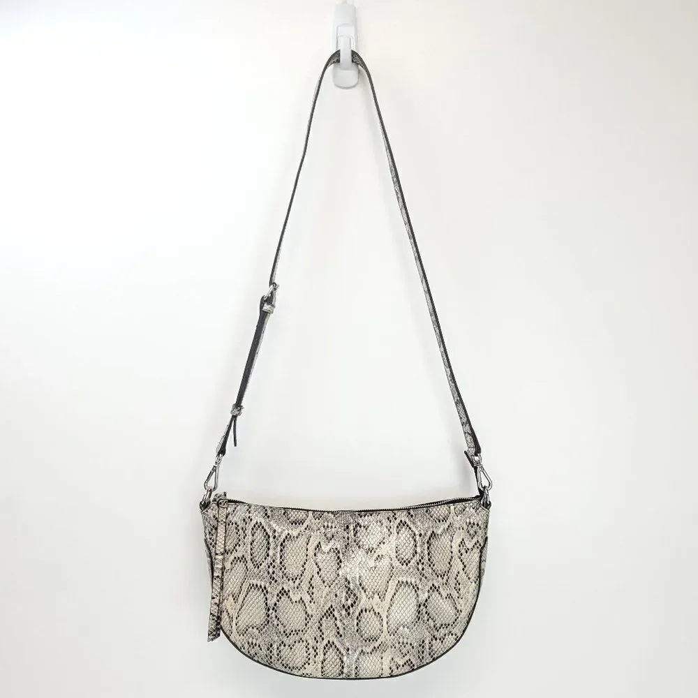 J.jill Leather Crossbody Crescent Bag In Grey, Snake